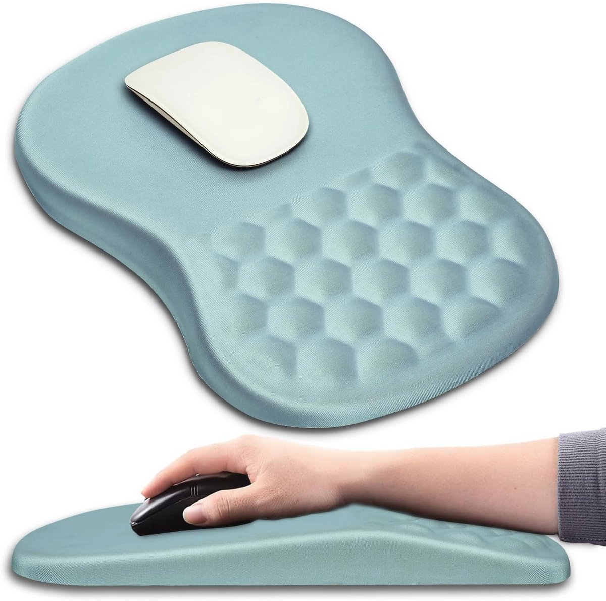 Ergonomische muismat met polssteun en massageontwerp voor pijnverlichting 30 x 20 cm lichtblauw