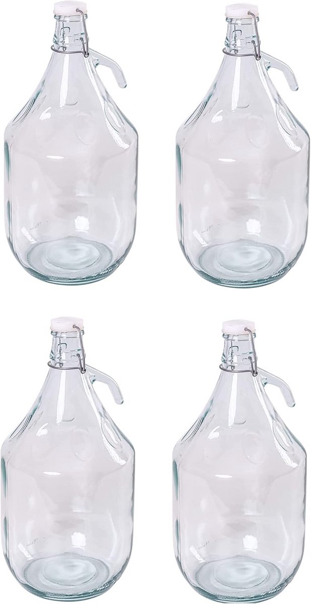4x 5 Liter Glazen Fermentatieballon voor Wijn en Sap met Beugelsluiting