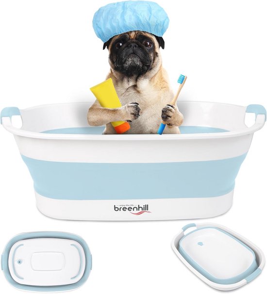 BREENHILL Opvouwbare hondenbadkuip voor kleine honden en katten, draagbaar puppybad met waterafvoerplug, ruimtebesparend, opvouwbaar huisdierbad voor binnen en buiten, grijs