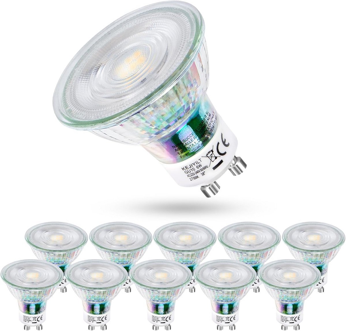 LED-lamp GU10 6W set van 10 - Warm Wit 2700K 700lm voor Halogeenvervanging