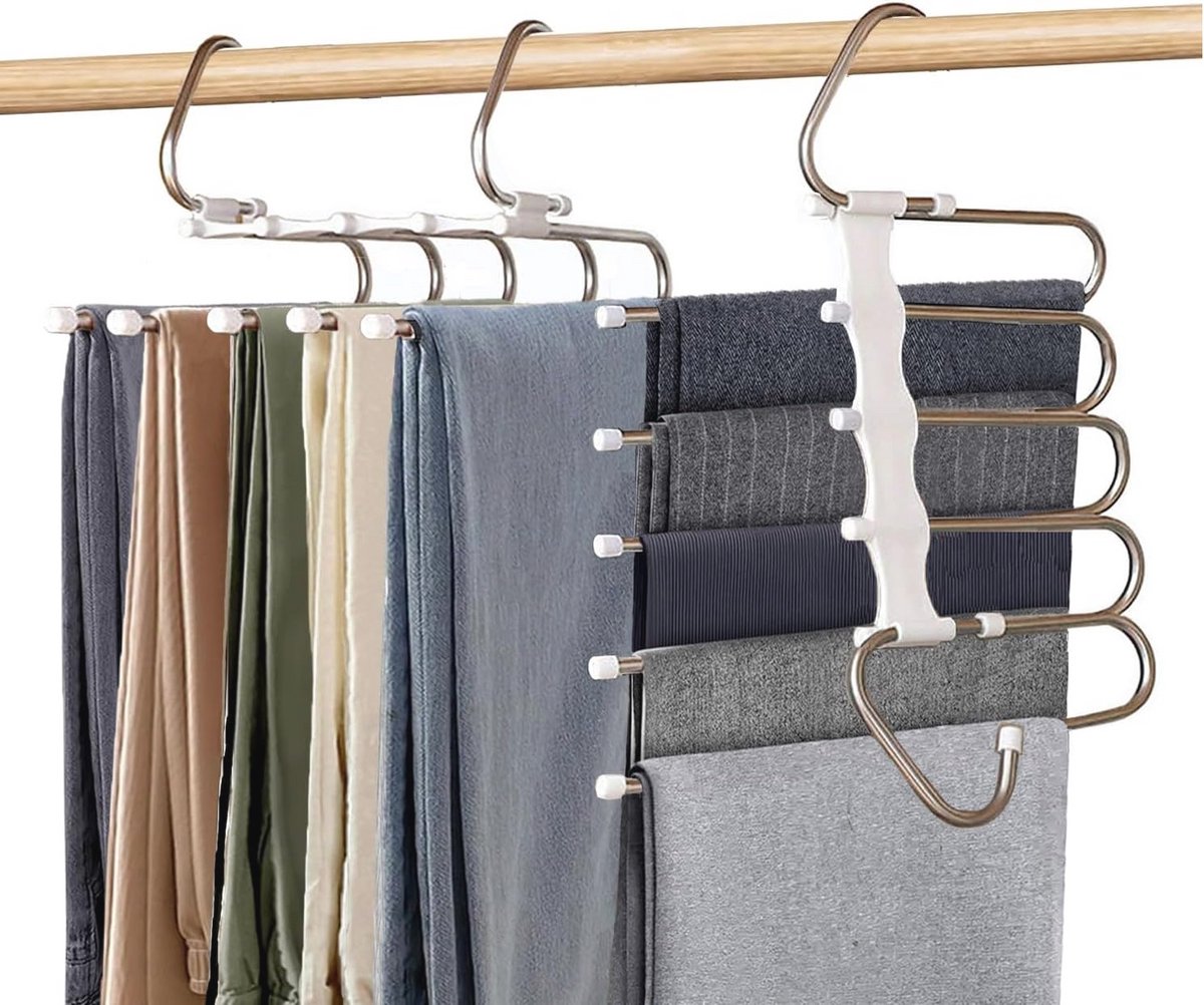 Ruimtebesparende 5-in-1 Kleerhanger voor Broeken en Kleding (2 Stuks)