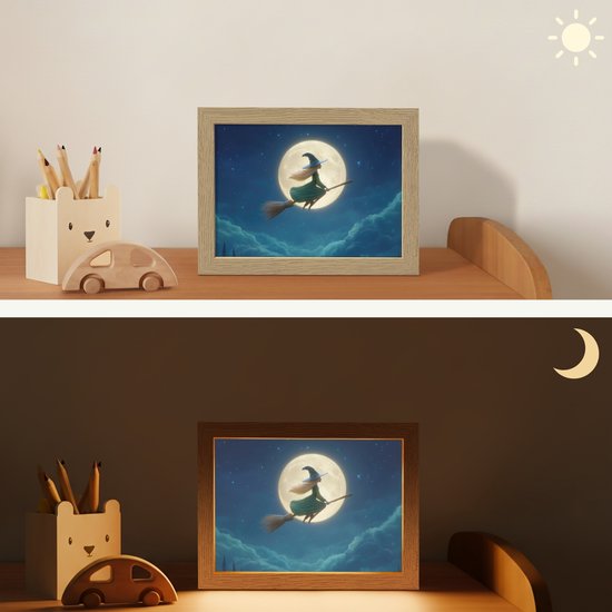 Nachtlampje 20x15 cm - Kinder lampje - Heks - Volle maan - Sterrenhemel - Tafellamp kinderkamer - Slaapkamer lamp - Bedlamp kinderen - Kinderlampje stopcontact - Wandlamp babykamer - Nachtlampjes van Merkloos — afbeelding 4
