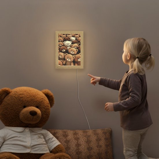 Nachtlampje 15x20 cm - Kinder lamp - Teddybeer - Knuffel - Bruin - Beer - Jongens - Meisjes - Tafellamp kinderkamer - Slaapkamer lamp - Bedlamp kinderen - Kinderlampje stopcontact - Wandlamp babykamer - Nachtlampjes van Zenivo — afbeelding 5