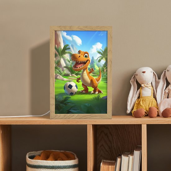 Nachtlampje 20x30 cm - Kinder lamp - Dino - Voetbal - Groen - Tafellamp kinderkamer - Slaapkamer lamp - Bedlamp kinderen - Kinderlampje stopcontact - Wandlamp babykamer - Nachtlampjes van Merkloos — afbeelding 3