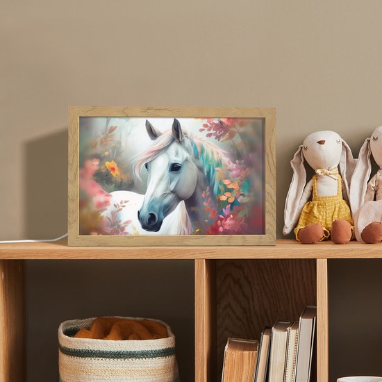 Nachtlampje 30x20 cm - Kinder lamp - Paard - Natuur - Bloemen - Dieren - Bos - Tafellamp kinderkamer - Slaapkamer lamp - Bedlamp kinderen - Kinderlampje stopcontact - Wandlamp babykamer - Nachtlampjes van Merkloos — afbeelding 3