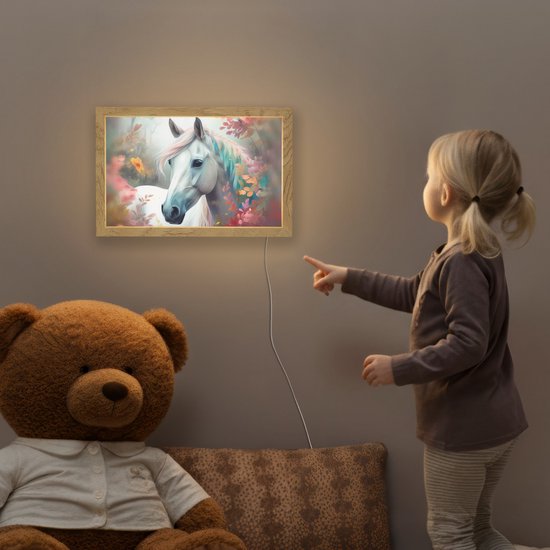 Nachtlampje 30x20 cm - Kinder lamp - Paard - Natuur - Bloemen - Dieren - Bos - Tafellamp kinderkamer - Slaapkamer lamp - Bedlamp kinderen - Kinderlampje stopcontact - Wandlamp babykamer - Nachtlampjes van Merkloos — afbeelding 5