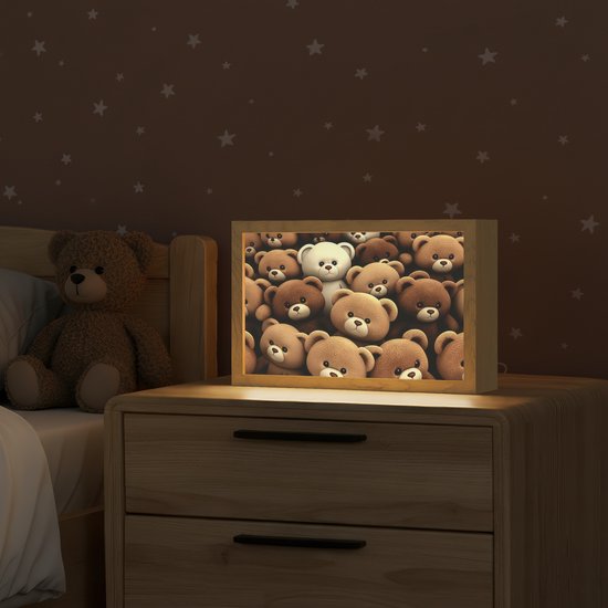 Nachtlampje 30x20 cm - Kinder lamp - Teddybeer - Knuffel - Bruin - Beer - Jongens - Meisjes - Tafellamp kinderkamer - Slaapkamer lamp - Bedlamp kinderen - Kinderlampje stopcontact - Wandlamp babykamer - Nachtlampjes van Merkloos — afbeelding 2