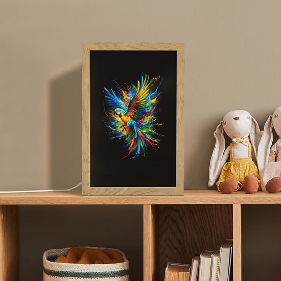 Nachtlampje 20x30 cm - Kinder lampje - Papegaai - Vogel - Dier - Kleurrijk - Verf - Tafellamp kinderkamer - Slaapkamer lamp - Bedlamp kinderen - Kinderlampje stopcontact - Wandlamp babykamer - Nachtlampjes van Decofun — afbeelding 3