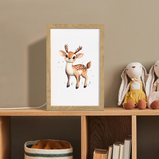 Nachtlampje 20x30 cm - Kinder lampje - Hert - Dier - Bruin - Tafellamp kinderkamer - Slaapkamer lamp - Bedlamp kinderen - Kinderlampje stopcontact - Wandlamp babykamer - Nachtlampjes van Merkloos — afbeelding 3