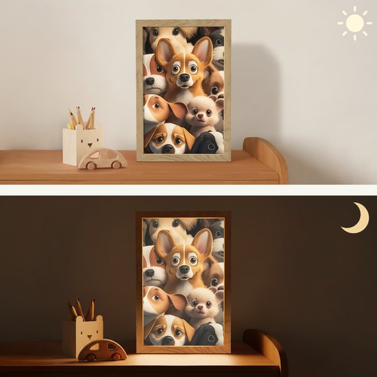 Nachtlampje 20x30 cm - Kinder lamp - Honden - Dieren - Bruin - Zwart - Patronen - Kind - Tafellamp kinderkamer - Slaapkamer lamp - Bedlamp kinderen - Kinderlampje stopcontact - Wandlamp babykamer - Nachtlampjes van Bijouxlampen — afbeelding 4