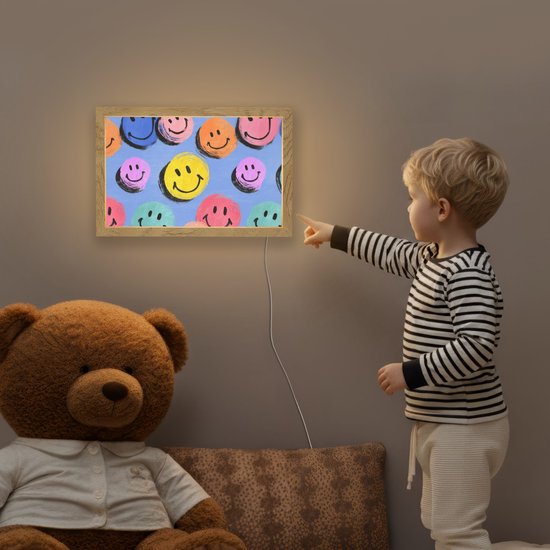 Nachtlampje 30x20 cm - Kinder lampje - Smileys - Kleurrijk - Tafellamp kinderkamer - Slaapkamer lamp - Bedlamp kinderen - Kinderlampje stopcontact - Wandlamp babykamer - Nachtlampjes van Merkloos — afbeelding 5