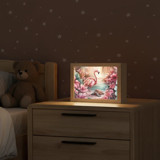 Nachtlampje 20x15 cm - Kinder lamp - Flamingo - Schildpad - Roze - Tafellamp kinderkamer - Slaapkamer lamp - Bedlamp kinderen - Kinderlampje stopcontact - Wandlamp babykamer - Nachtlampjes van Merkloos — afbeelding 2