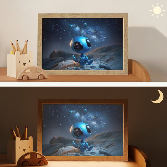 Nachtlampje 30x20 cm - Kinder lampje - Ruimtewezen - Blauw - Galaxy - Tafellamp kinderkamer - Slaapkamer lamp - Bedlamp kinderen - Kinderlampje stopcontact - Wandlamp babykamer - Nachtlampjes van Merkloos — afbeelding 4