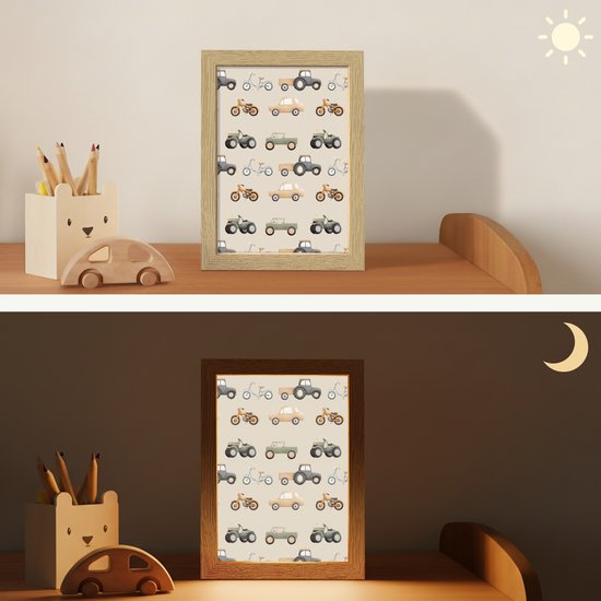 Nachtlampje 15x20 cm - Kinder lampje - Retro - voertuigen - patroon - Tafellamp kinderkamer - Slaapkamer lamp - Bedlamp kinderen - Kinderlampje stopcontact - Wandlamp babykamer - Nachtlampjes van Merkloos — afbeelding 4