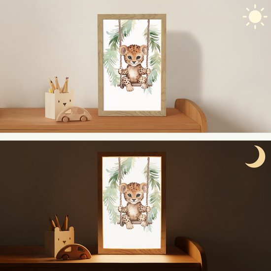 Nachtlampje 20x30 cm - Kinder lampje - Luipaard - Dier - Kinderen - Jungle - Tafellamp kinderkamer - Slaapkamer lamp - Bedlamp kinderen - Kinderlampje stopcontact - Wandlamp babykamer - Nachtlampjes van OnlyWow — afbeelding 4
