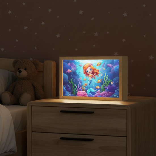 Nachtlampje 30x20 cm - Kinder lampje - Zeemeermin - Onderwaterwereld - Vissen - Oceaan - Tafellamp kinderkamer - Slaapkamer lamp - Bedlamp kinderen - Kinderlampje stopcontact - Wandlamp babykamer - Nachtlampjes van Merkloos — afbeelding 2