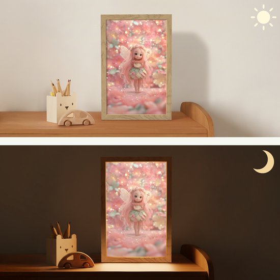 Nachtlampje 20x30 cm - Kinder lampje - Fee - Bloemen - Roze - Tafellamp kinderkamer - Slaapkamer lamp - Bedlamp kinderen - Kinderlampje stopcontact - Wandlamp babykamer - Nachtlampjes van Merkloos — afbeelding 4