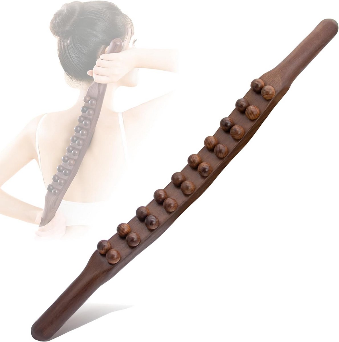 Houten Massage Stok met 20 Kralen voor Triggerpoint Therapie en Lymfedrainage