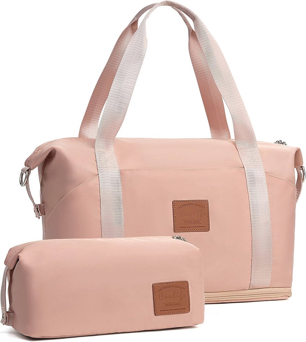Dames Weekendtas - 40x20x25 cm - Waterdichte Handbagage - Trainingstas en Zwemtas - Roze 2-delige Set