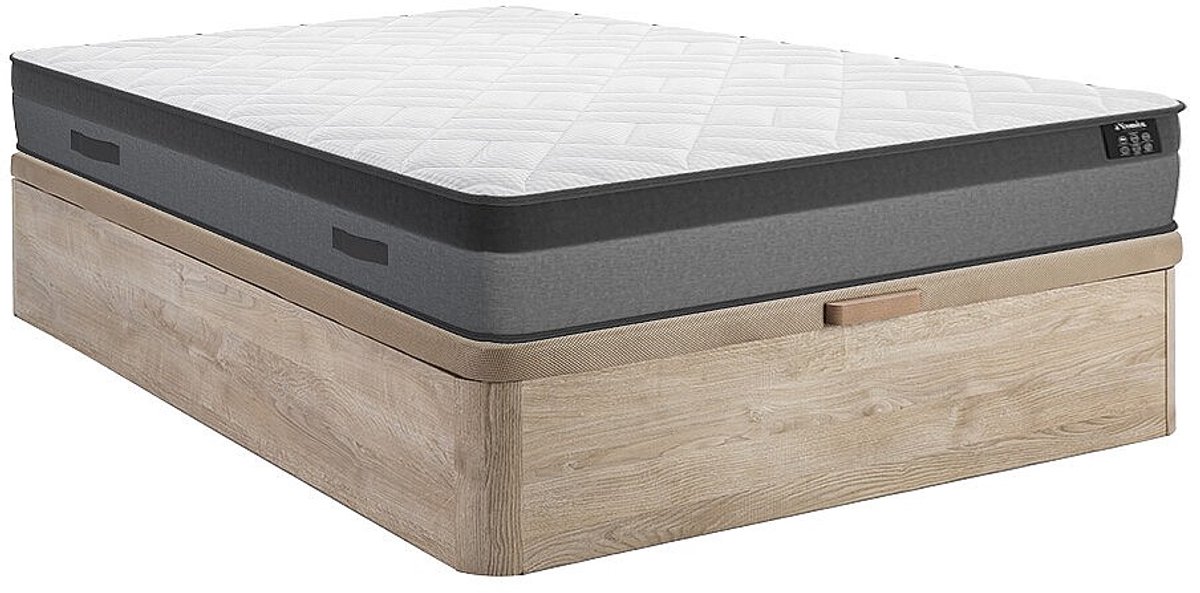 Vente-unique Set 160 x 200 cm bedbodem met opbergruimte lichte houtlook + matras met pocketveren en traagschuim dikte 24 cm - ILLUSION van YSMÉE
