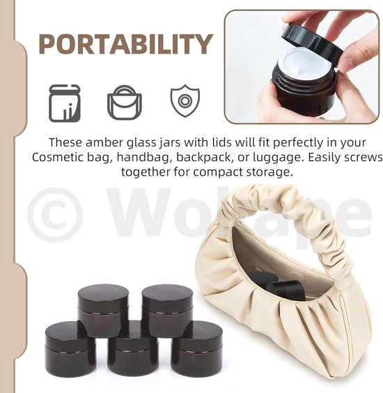 Ronde 10 ml Amber Glas Potten Met Deksels en Spatels – 30 Stuks ...