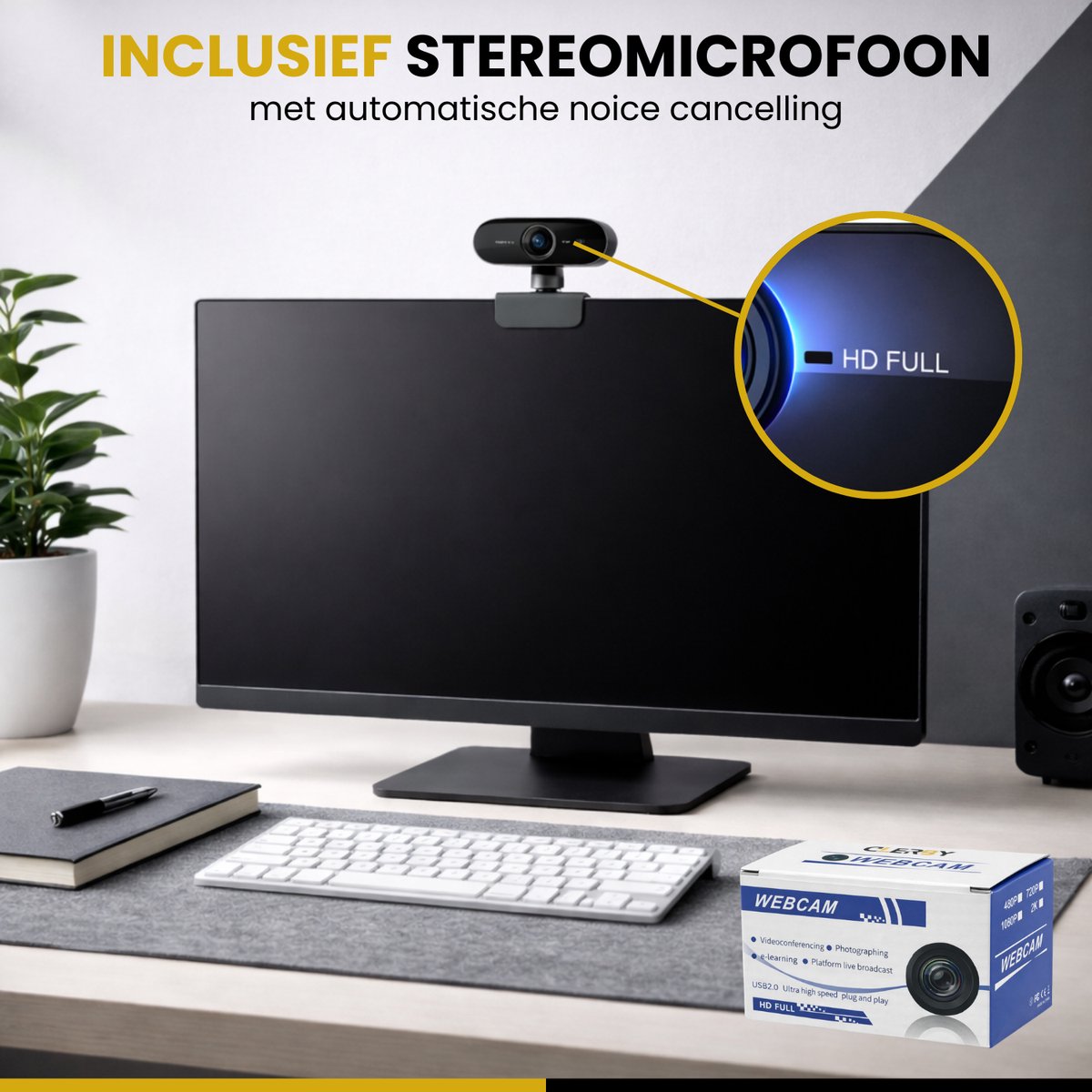 Clerby Webcam 1080P Full HD met Microfoon voor PC/Laptop thumbnail 4