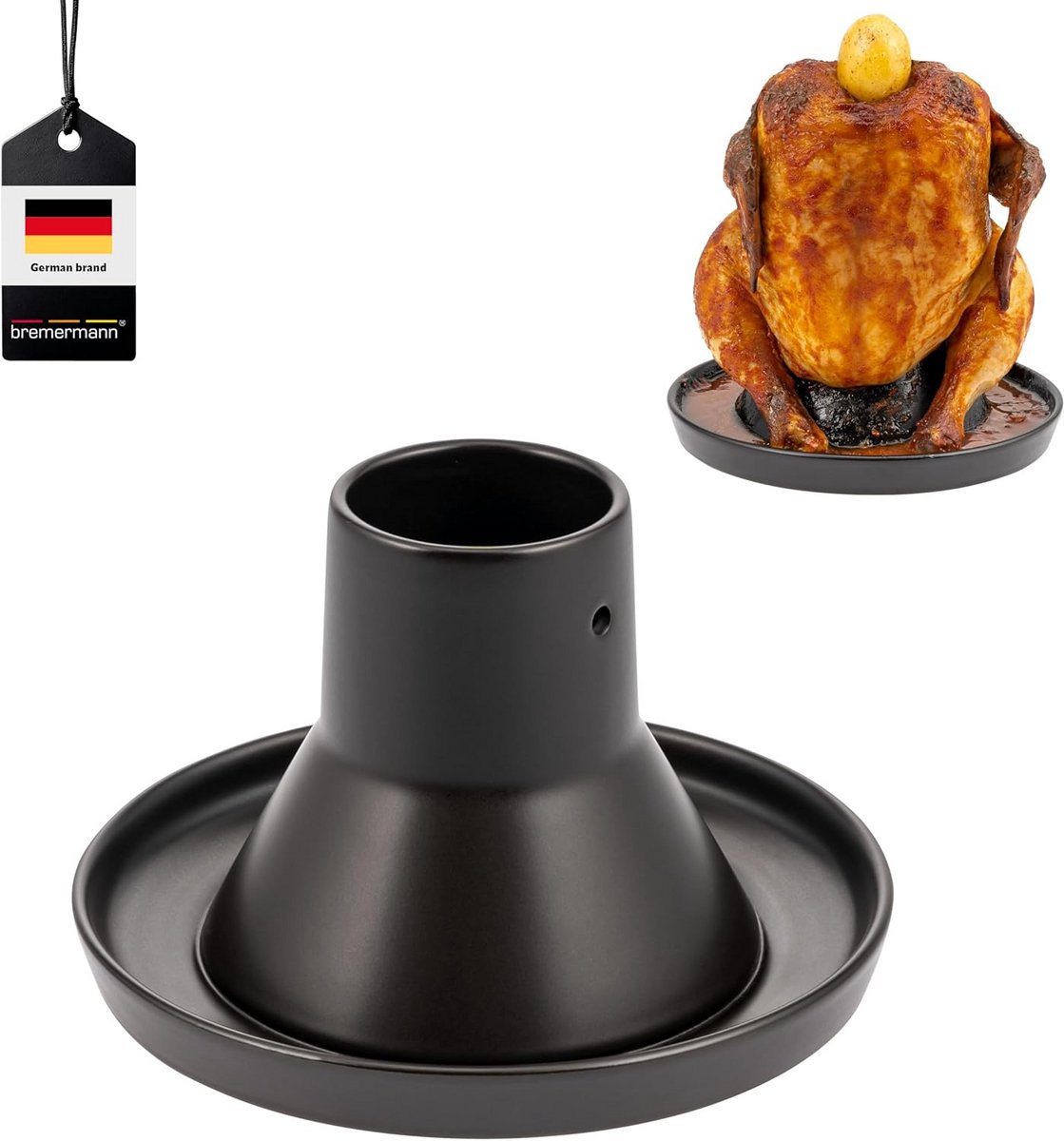 Kippenbrader van Aardewerk voor Oven en BBQ - Sappige Gevogeltehouder Zwart