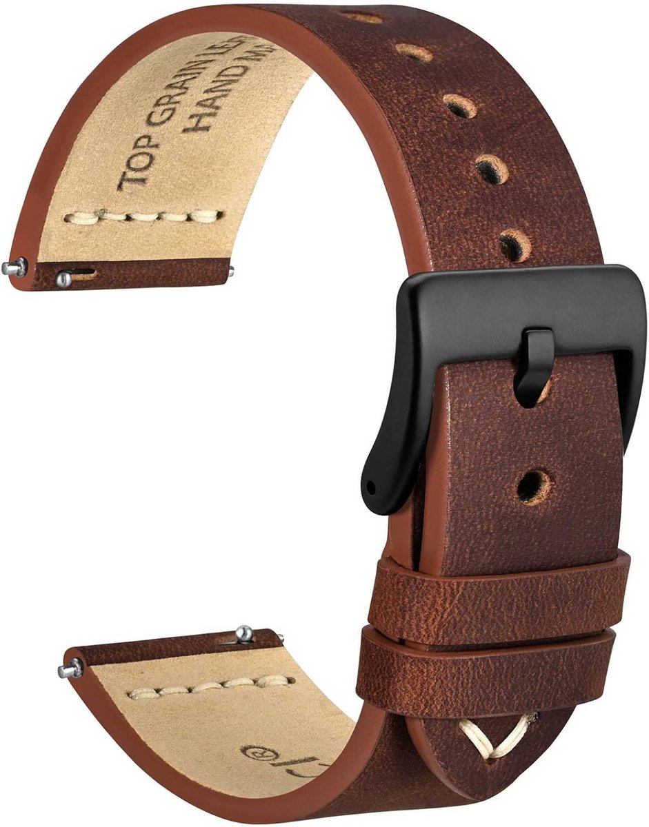 Leren Horlogeband Vintage Stijl met Snelsluiting - 18mm, 20mm, 22mm