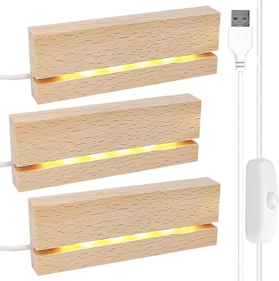 LED-verlichting displaybasis, 8cm/3.15in verlichte kristallen displaystandaard, houten LED-displaybasis voor kristallen glaskunst(Wit Licht