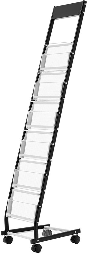 Présentoir à Brochures en Métal 6 Étages Avec Roues, Support Autonome pour Magazines et Documents pour Bureaux, Magasins et Expositions (6 Compartiments)