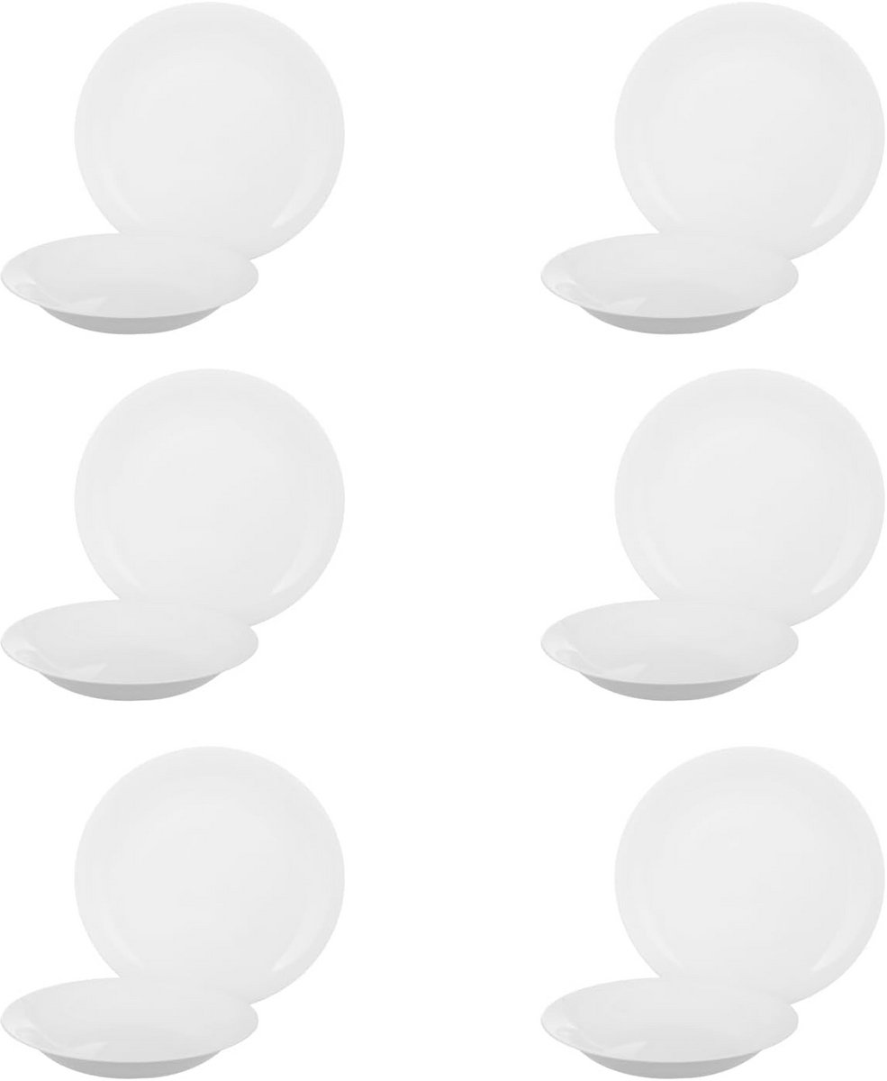 Diner Servies Set 12 Stuks Opalglas White Moon 6 Borden 6 Onderborden