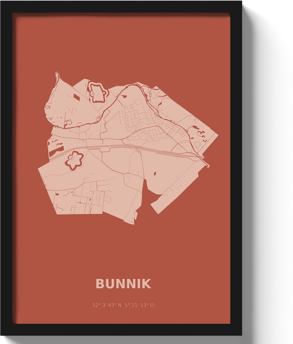 Poster Bunnik A2 - 42 x 59,4 cm - Rood Inclusief lijst (Zwart MDF)