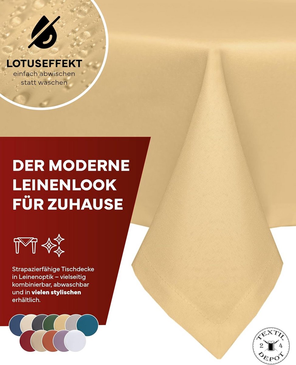 Set van 4 tafelkleden 50x50 cm geel, linnenlook, lotuseffect, niet strijken