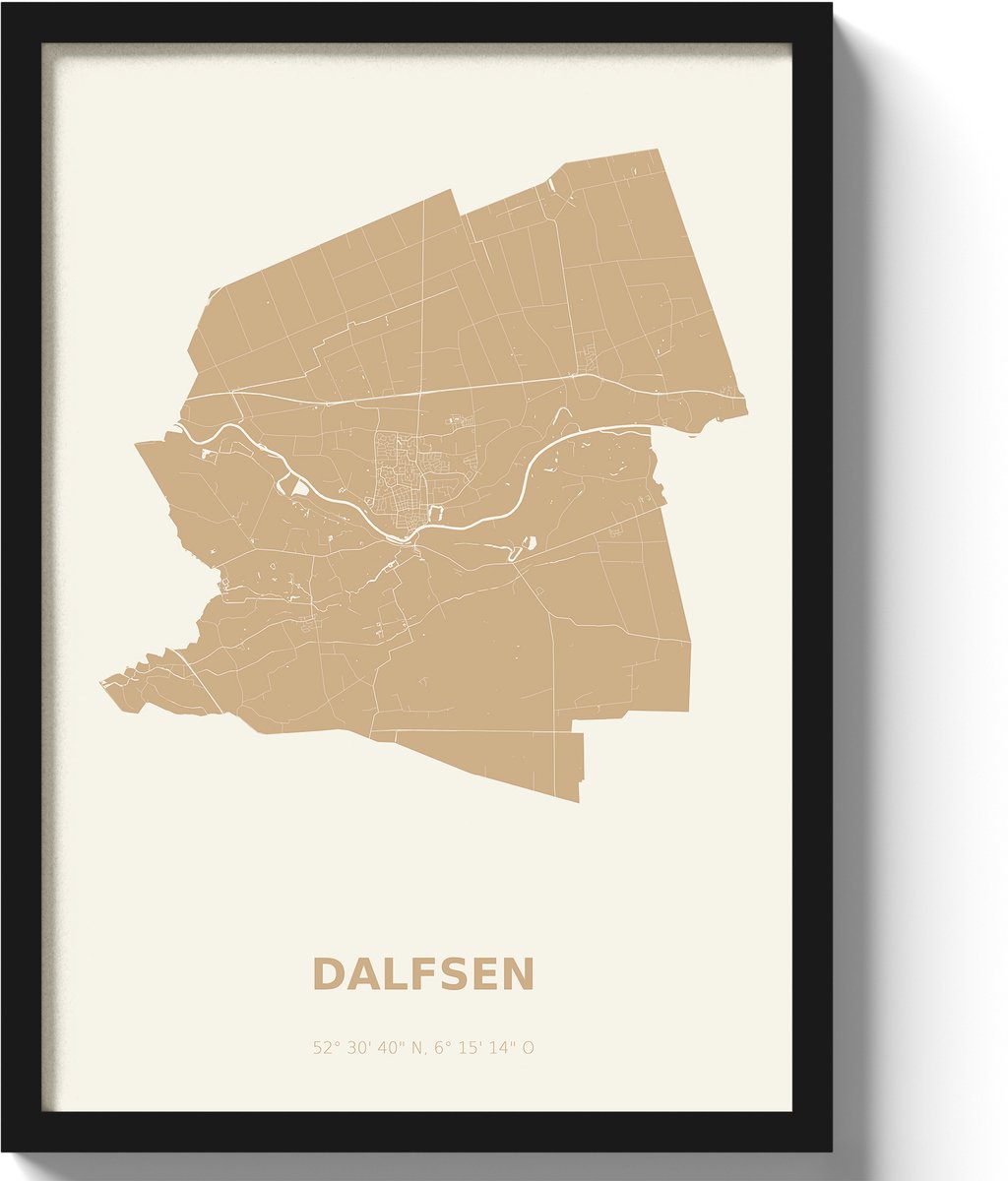 Poster Dalfsen A2 - 42 x 59,4 cm - Beige Inclusief lijst (Zwart MDF)