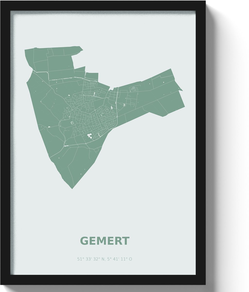 Poster Gemert A2 - 42 x 59,4 cm - Groen Inclusief lijst (Zwart MDF)