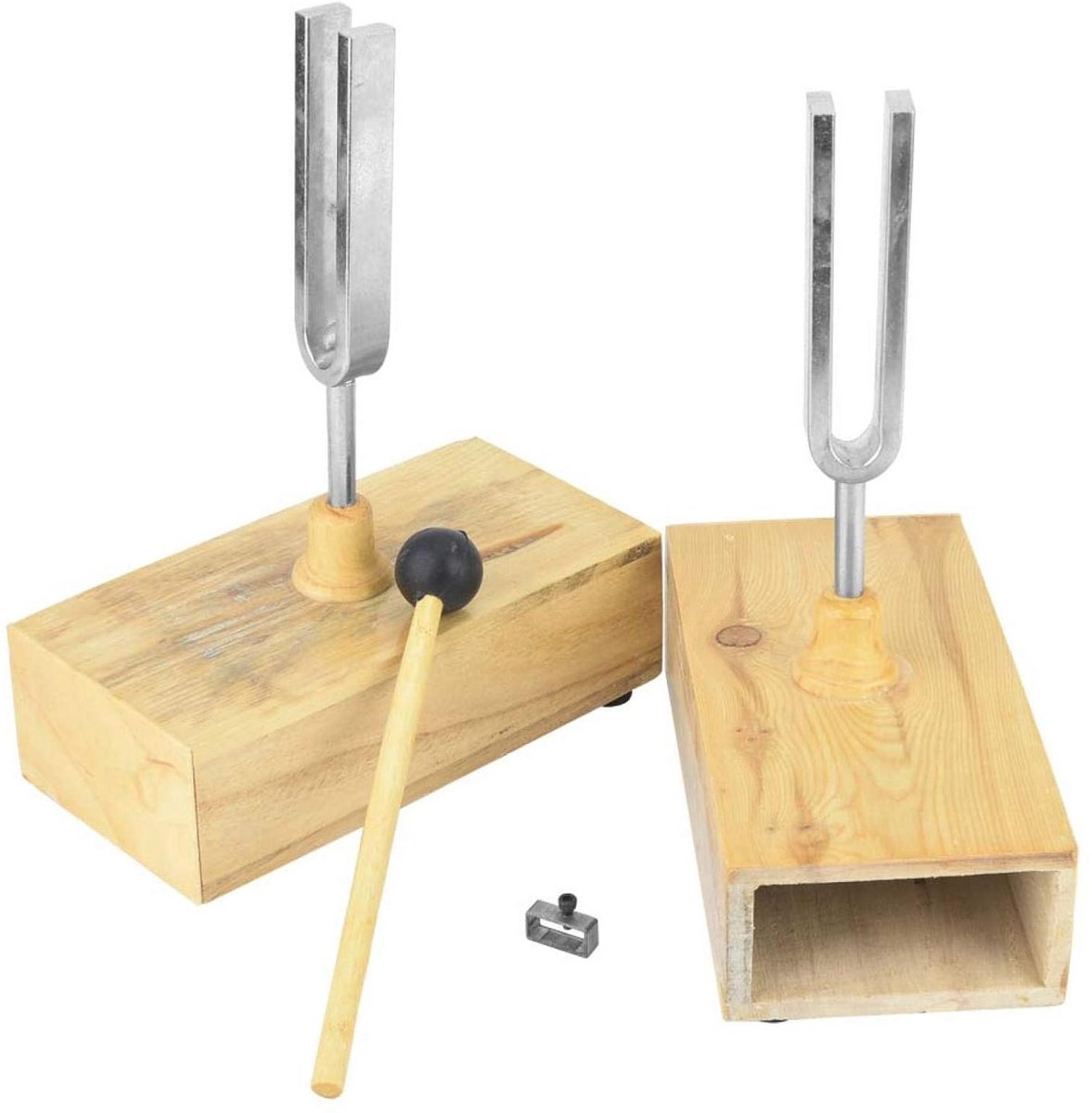 Set van 2 Stemvorken met Houten Klankkasten, 440 Hz - Experimenteel Trillingsinstrument inclusief Bekleedsel