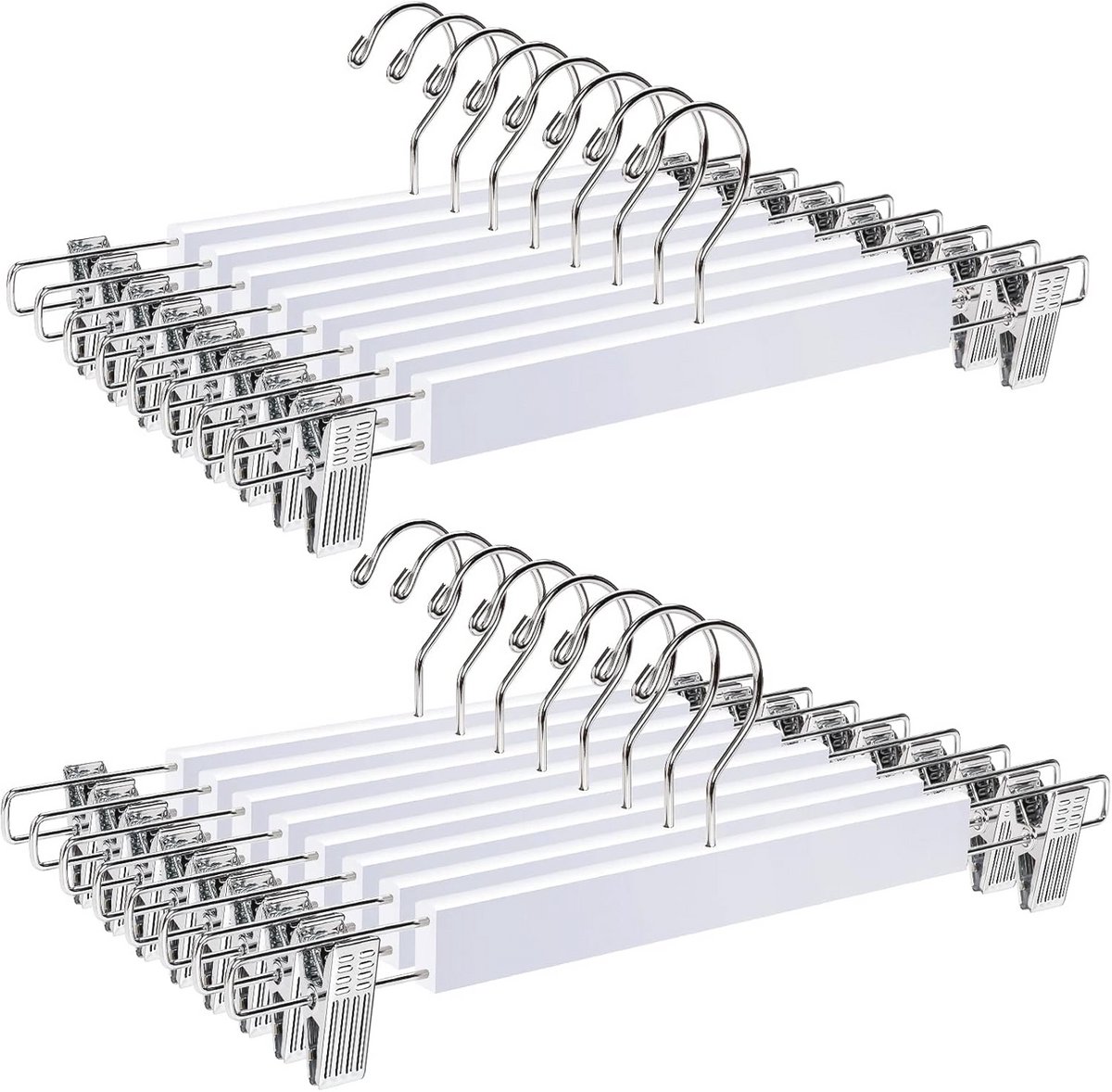 36 cm witte houten kleerhangers - 20 stuks met antislip clips en draaibare haken