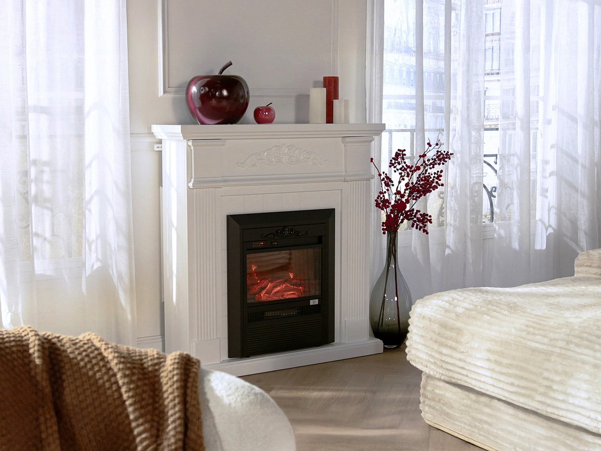Vente-unique Elektrische haard met mantel - L98 x D26 x H100,8 cm - Wit - OTEMANU L 98 cm x H 100.8 cm x D 26 cm