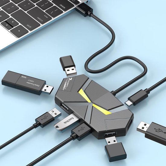 USB Hub 3.0 met voeding Vansuny USB Hub Active 3.0 met voeding 24 W (12 V/2 A) meervoudige stekker, ultrasnelle overdracht 5 Gb/s, compatibel met computer MacBook Pro/Air