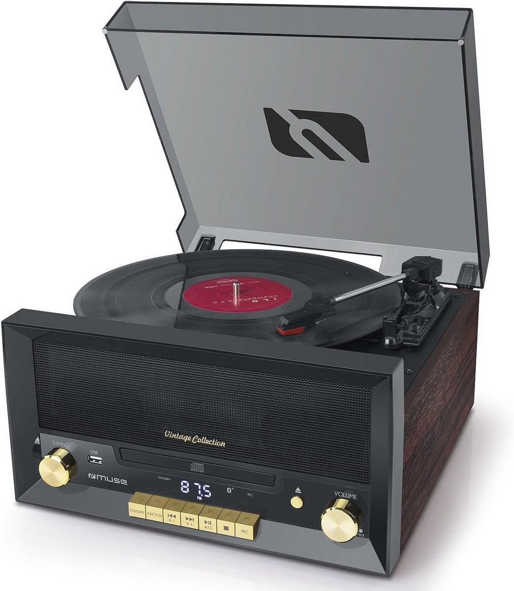 Micro CD- en Radiosysteem met Platenspeler, Bluetooth, USB en SD-Kaartlezer