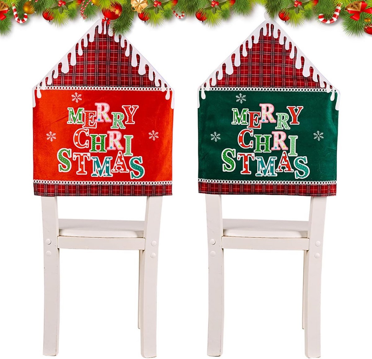 Kerst Stoelhoezen Set van 2 - Ruit Motief - Zacht Comfortabel - Rood Groen - Christmas Decoratie voor Thuis Kantoor