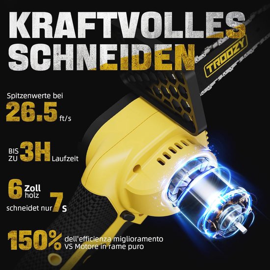 Accukettingzaag met borstelloze motor en lange batterijduur, elektrische handzaag voor hout en takken van Merkloos	 — afbeelding 3