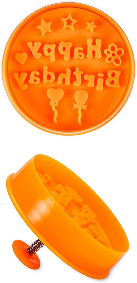 Uitsteekvormpjes Happy Birthday met Uitwerper - Set Oranje Bakvormpjes