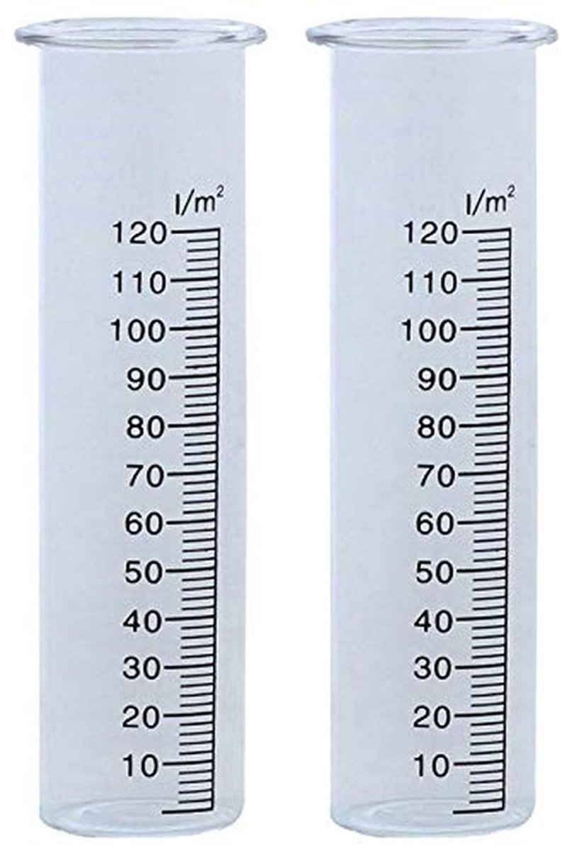 Weerstation set van 2 - Regenmeter van glas voor waterhoeveelheid registratie
