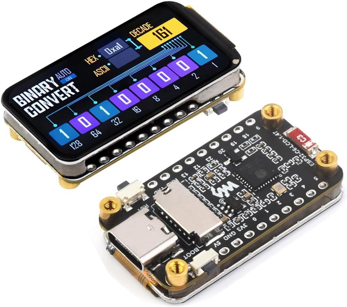 Ontwikkelbord met 1.45 inch LCD Scherm, RISC-V Processor, Wi-Fi 6 en Bluetooth