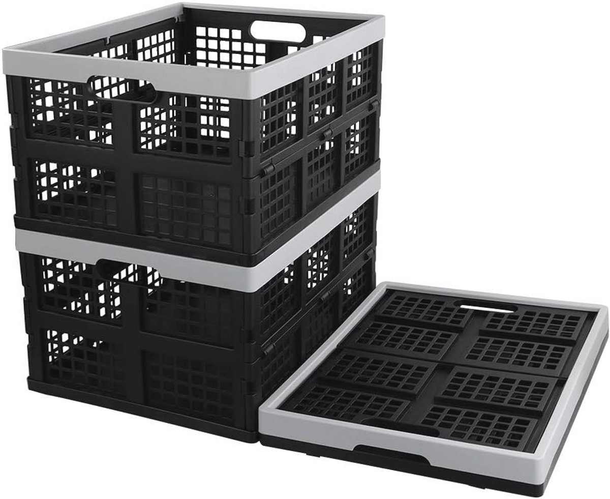 Zwarte kunststof opvouwbare opbergmanden - 3-pack kratten voor opslag