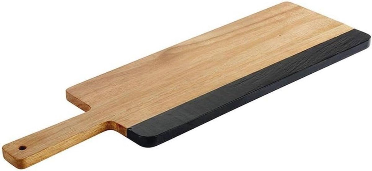 Rustieke serveerplank van acaciahout met leisteenstroken, 13 x 40,5 cm