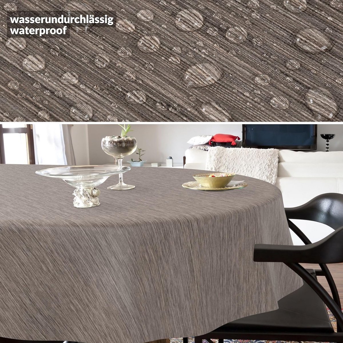 Oval Tafelzeil Linnenlook Beige Bruin 140x180 cm - Waterafstotend & Afwasbaar