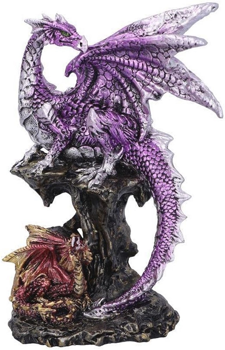 Hatchling Protection Dragon with Dragonling Sculpture, Purple, 15.2 cm