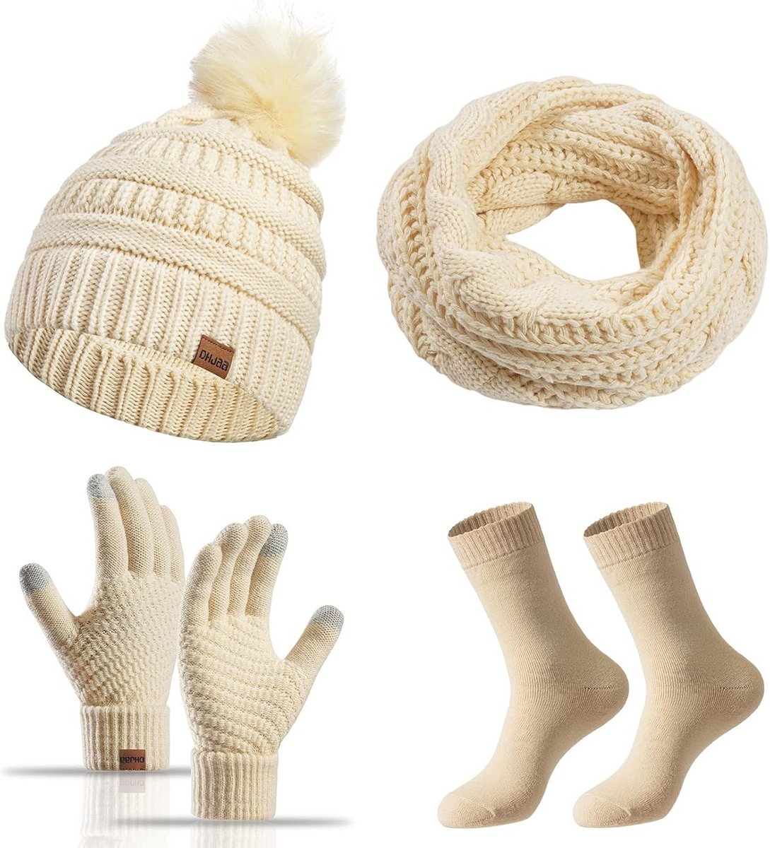 Warm Gebreide Hoed, Sjaal en Handschoenen Set voor Dames - 4-delige Winter Koud Weer Accessoires